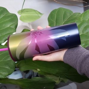 Starbucks 2022 Metal Ombre Floral 24 oz Tumbler Purple Lid w/ straw